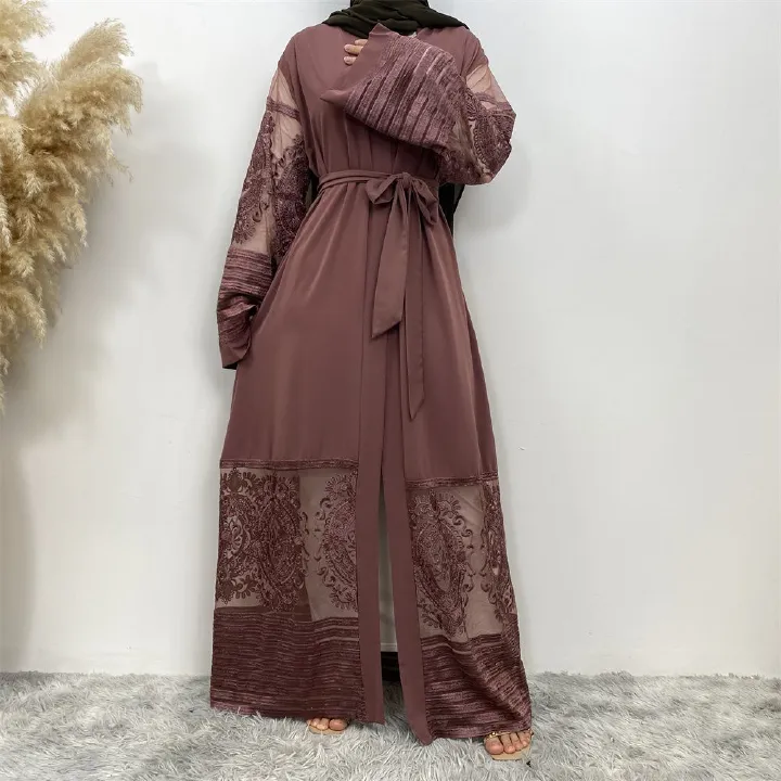 Muslim Middle East Islamic fashion hit cardigan women's wear, embroidered mesh fabric, Dubai robe dress