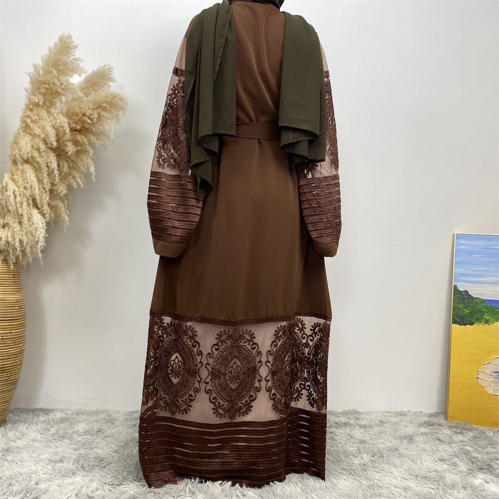 Muslim Middle East Islamic fashion hit cardigan women's wear, embroidered mesh fabric, Dubai robe dress