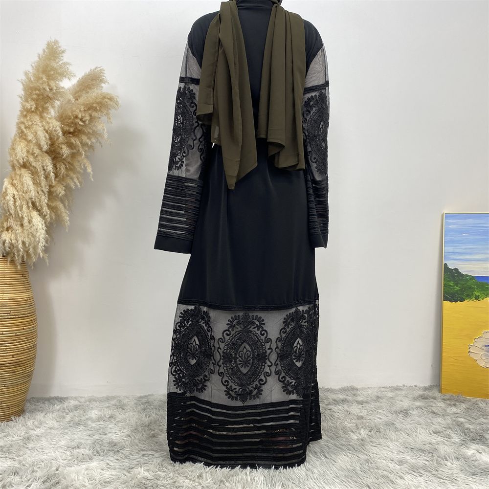 Muslim Middle East Islamic fashion hit cardigan women's wear, embroidered mesh fabric, Dubai robe dress