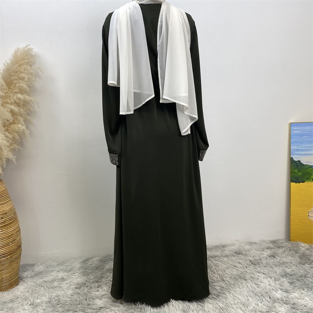 Middle Eastern Muslim fashion women's dress with diamond and patchwork lace-up, Islamic women's popular pocket robe