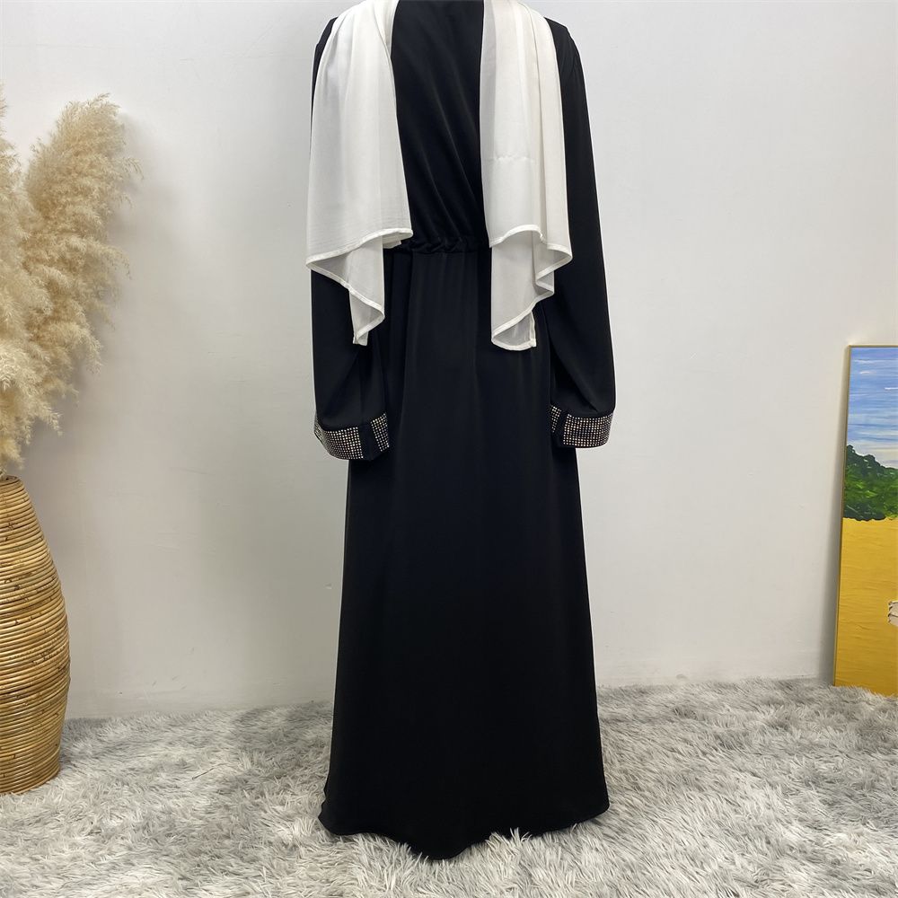 Middle Eastern Muslim fashion women's dress with diamond and patchwork lace-up, Islamic women's popular pocket robe