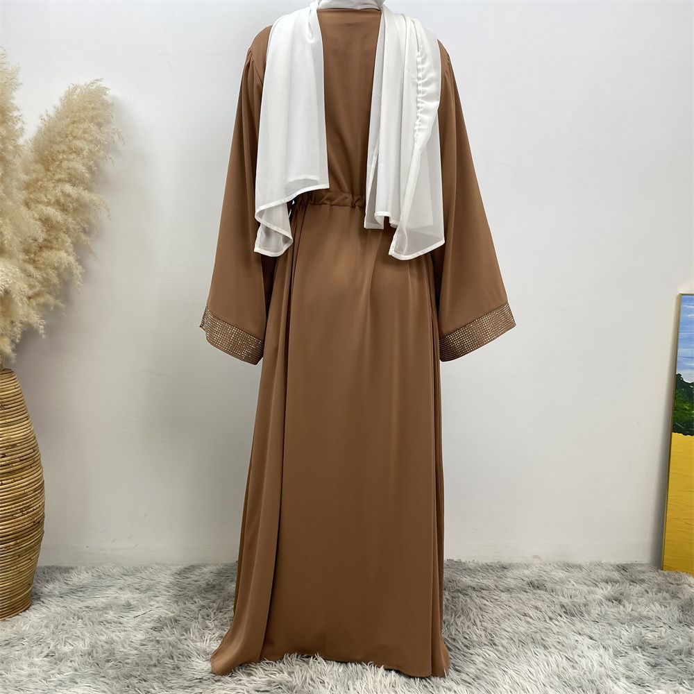 Middle Eastern Muslim fashion women's dress with diamond and patchwork lace-up, Islamic women's popular pocket robe