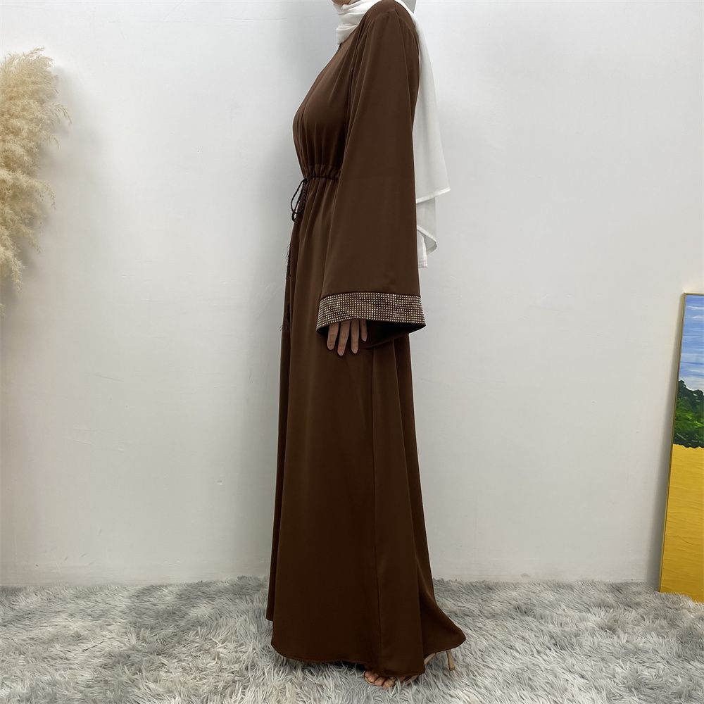 Middle Eastern Muslim fashion women's dress with diamond and patchwork lace-up, Islamic women's popular pocket robe