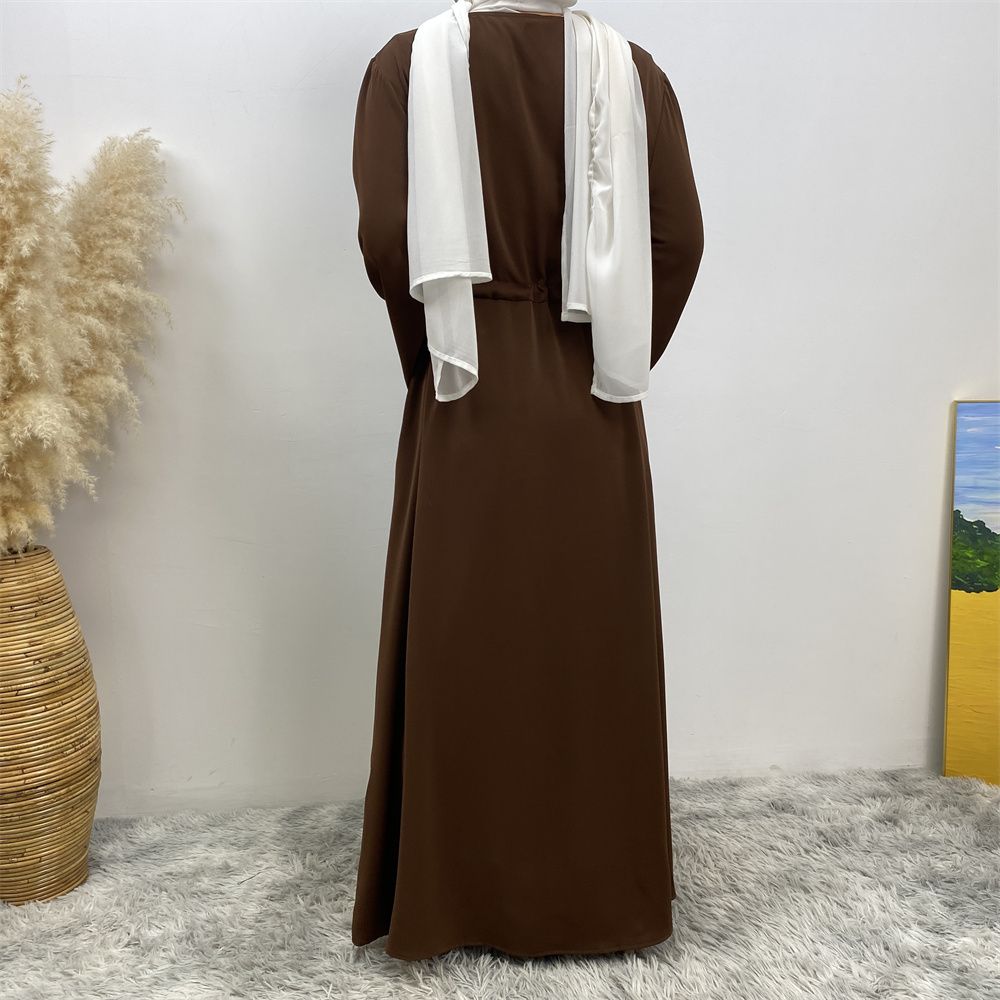 Middle Eastern Muslim fashion women's dress with diamond and patchwork lace-up, Islamic women's popular pocket robe