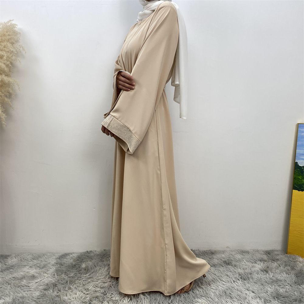 Middle Eastern Muslim fashion women's dress with diamond and patchwork lace-up, Islamic women's popular pocket robe
