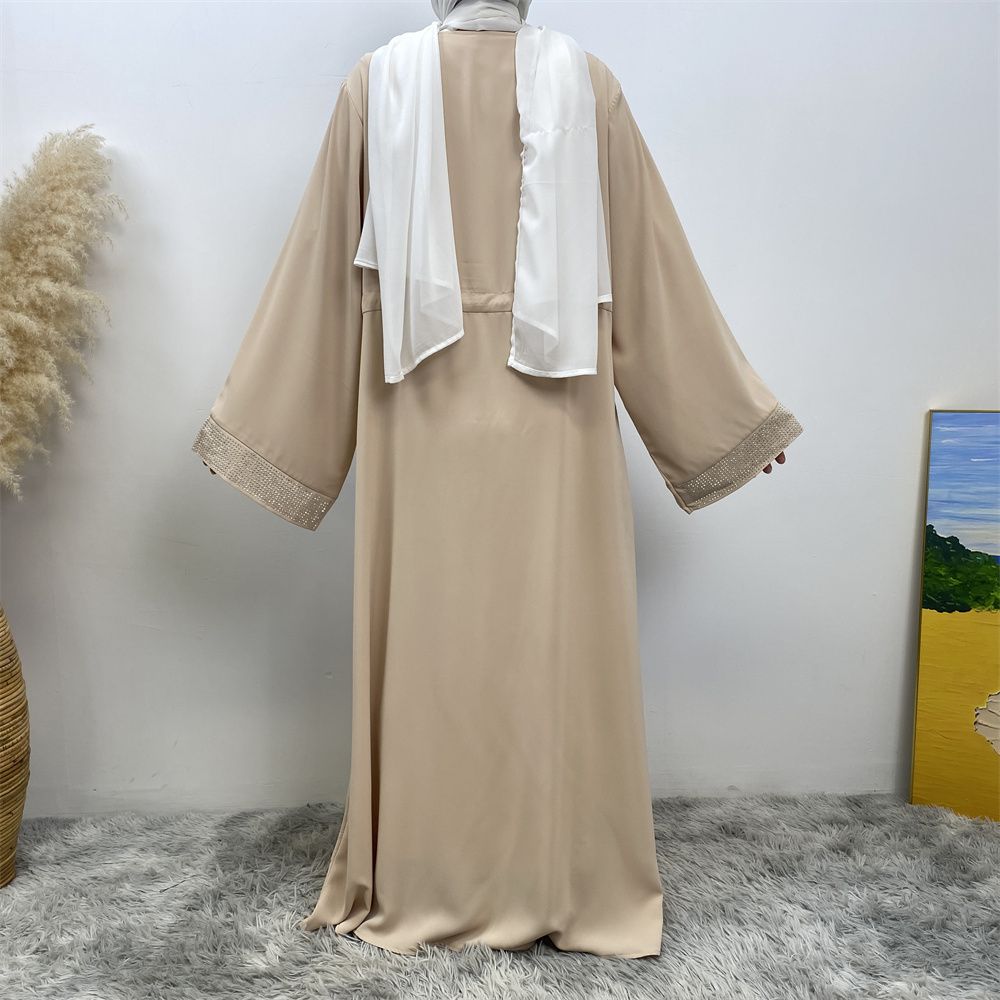 Middle Eastern Muslim fashion women's dress with diamond and patchwork lace-up, Islamic women's popular pocket robe