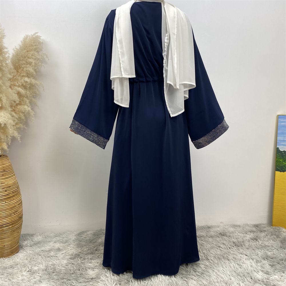 Middle Eastern Muslim fashion women's dress with diamond and patchwork lace-up, Islamic women's popular pocket robe