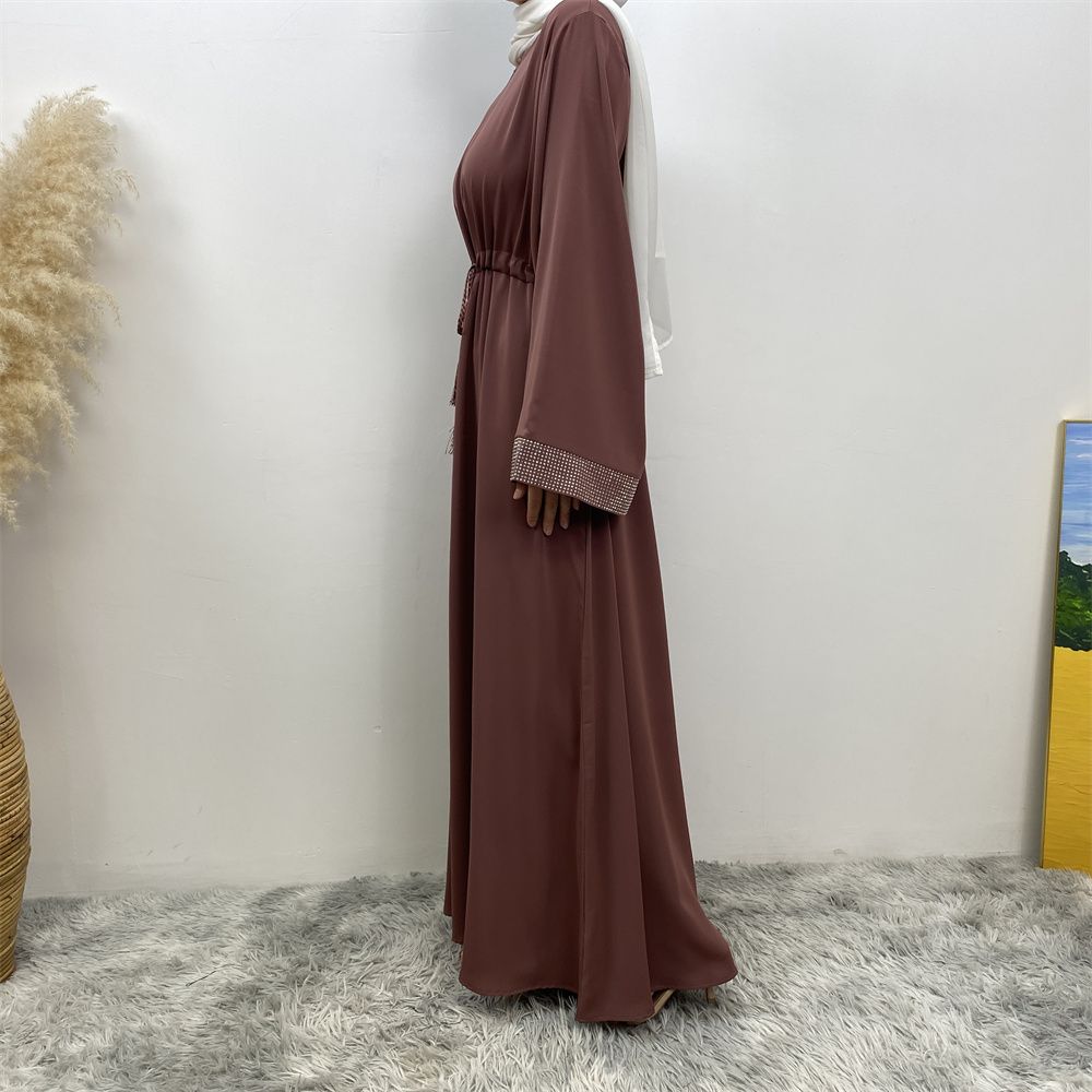 Middle Eastern Muslim fashion women's dress with diamond and patchwork lace-up, Islamic women's popular pocket robe