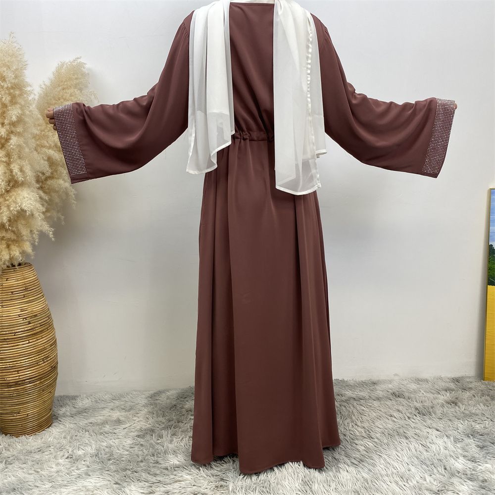 Middle Eastern Muslim fashion women's dress with diamond and patchwork lace-up, Islamic women's popular pocket robe