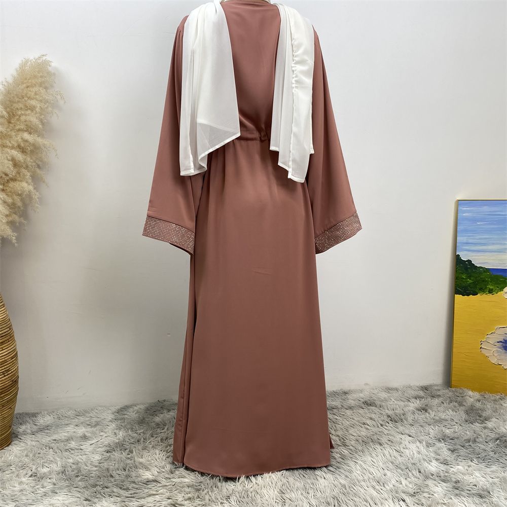 Middle Eastern Muslim fashion women's dress with diamond and patchwork lace-up, Islamic women's popular pocket robe