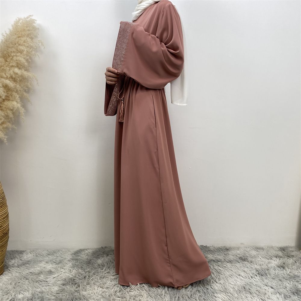 Middle Eastern Muslim fashion women's dress with diamond and patchwork lace-up, Islamic women's popular pocket robe