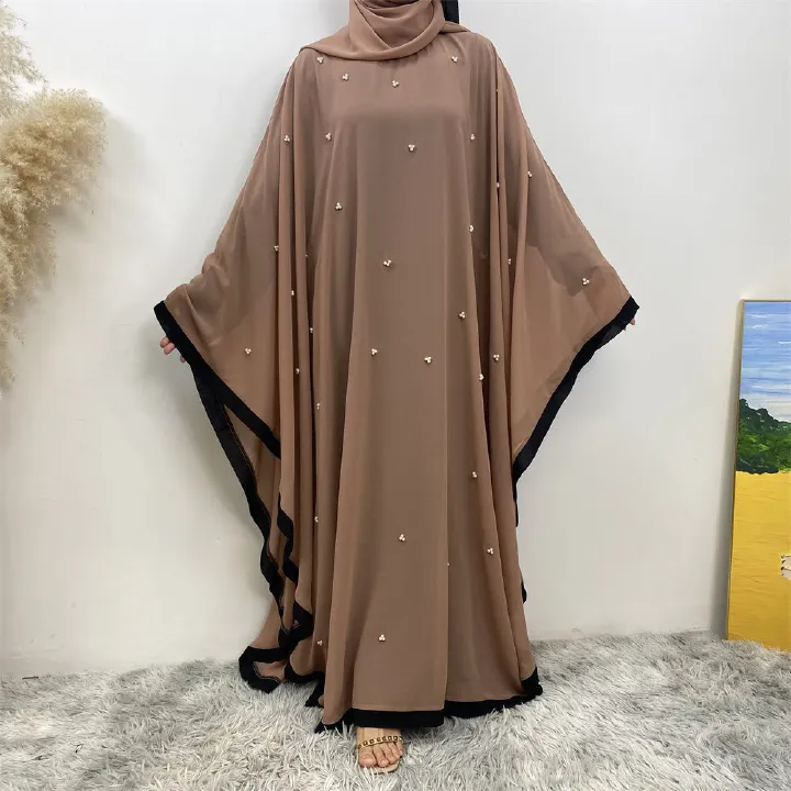 Middle East, Turkey, Dubai, Morocco, fashion patchwork chiffon, loose Muslim robe, batsleeved dress with headscarf