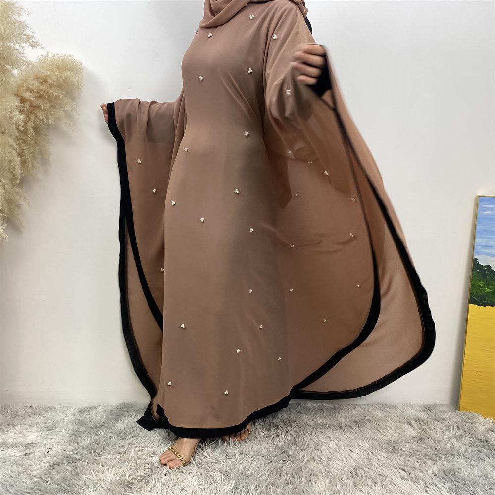 Middle East, Turkey, Dubai, Morocco, fashion patchwork chiffon, loose Muslim robe, batsleeved dress with headscarf