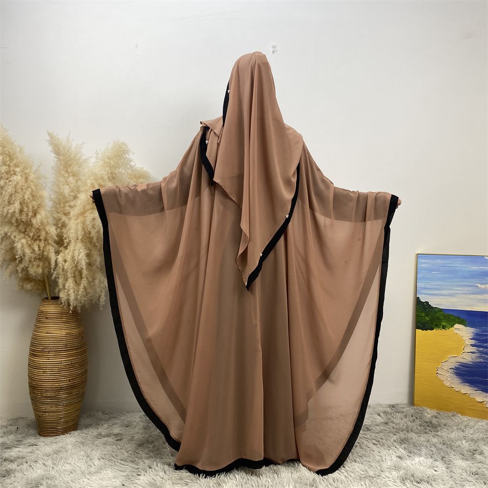 Middle East, Turkey, Dubai, Morocco, fashion patchwork chiffon, loose Muslim robe, batsleeved dress with headscarf