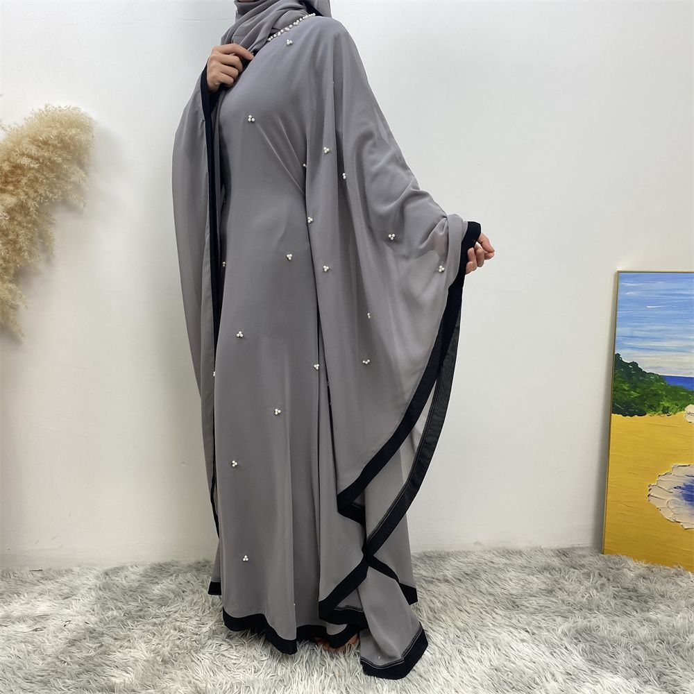 Middle East, Turkey, Dubai, Morocco, fashion patchwork chiffon, loose Muslim robe, batsleeved dress with headscarf