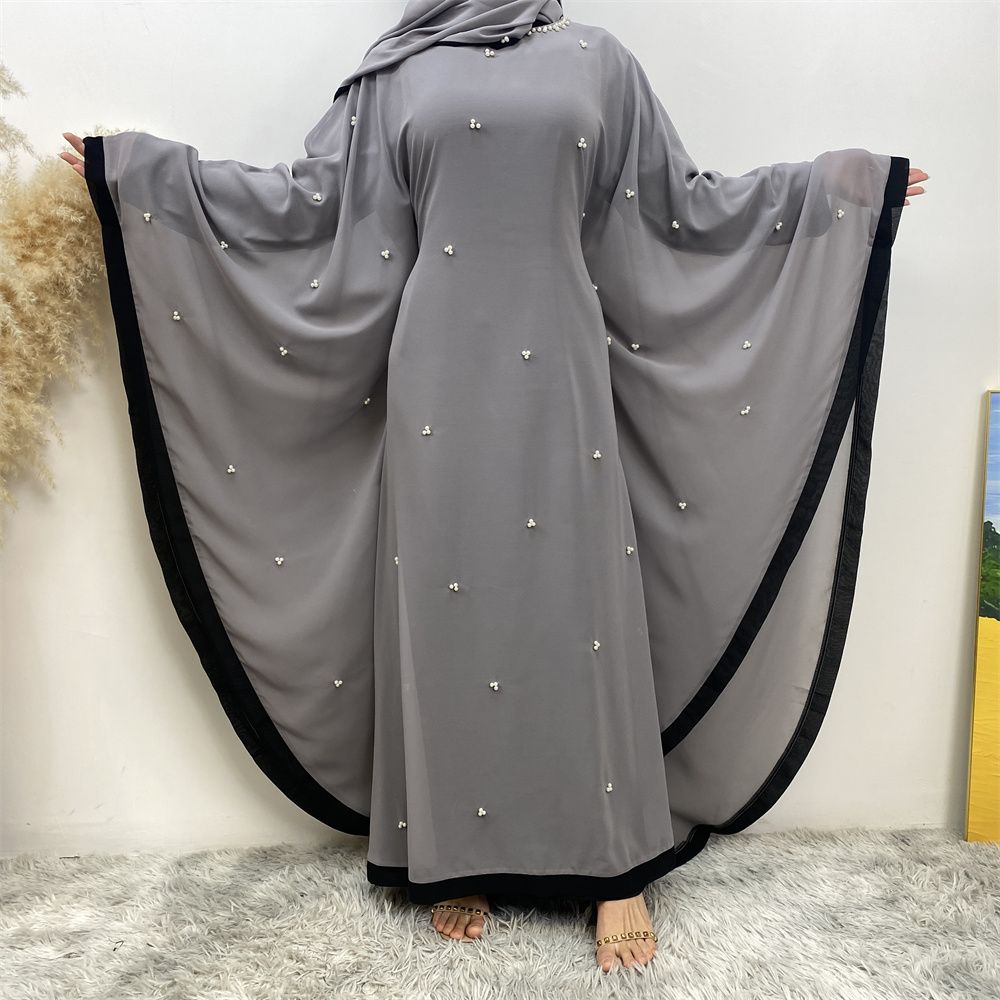 Middle East, Turkey, Dubai, Morocco, fashion patchwork chiffon, loose Muslim robe, batsleeved dress with headscarf