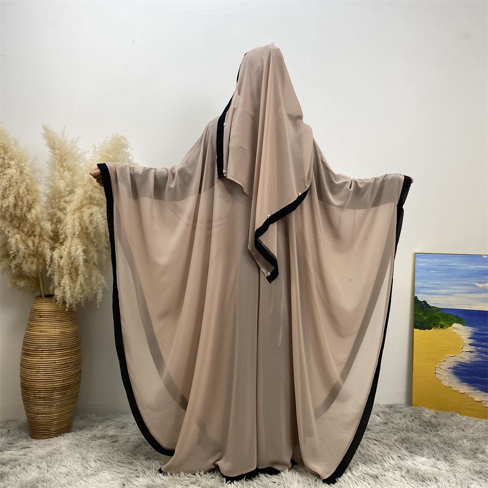 Middle East, Turkey, Dubai, Morocco, fashion patchwork chiffon, loose Muslim robe, batsleeved dress with headscarf