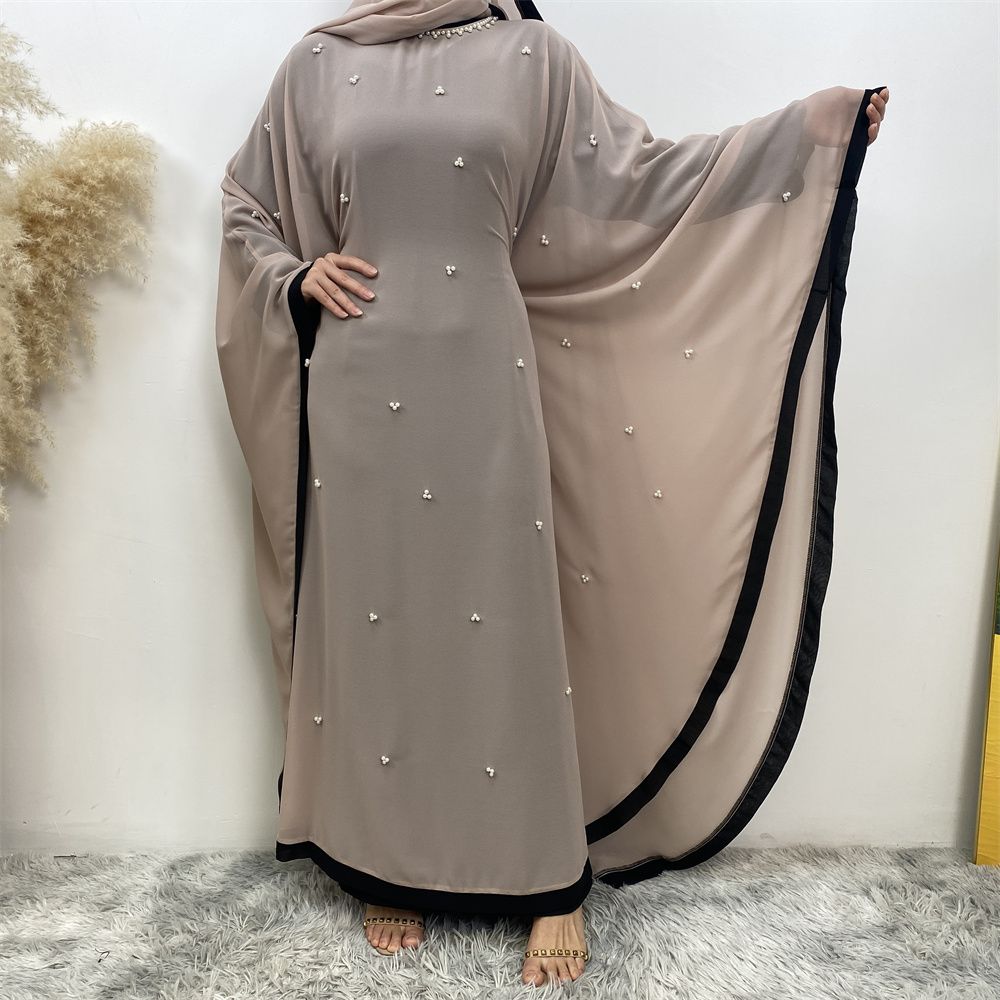 Middle East, Turkey, Dubai, Morocco, fashion patchwork chiffon, loose Muslim robe, batsleeved dress with headscarf
