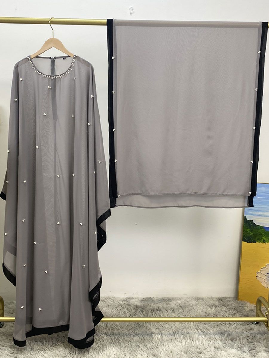 Middle East, Turkey, Dubai, Morocco, fashion patchwork chiffon, loose Muslim robe, batsleeved dress with headscarf