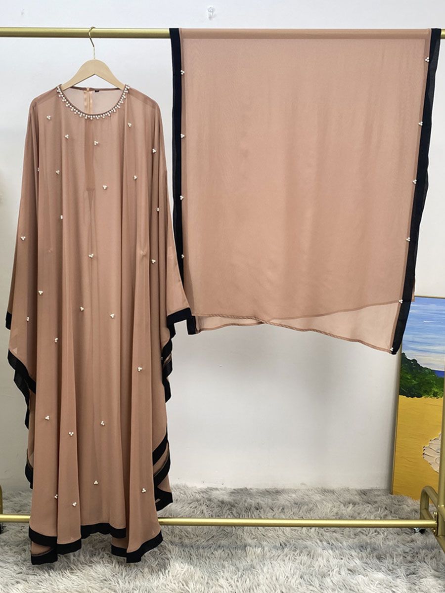 Middle East, Turkey, Dubai, Morocco, fashion patchwork chiffon, loose Muslim robe, batsleeved dress with headscarf