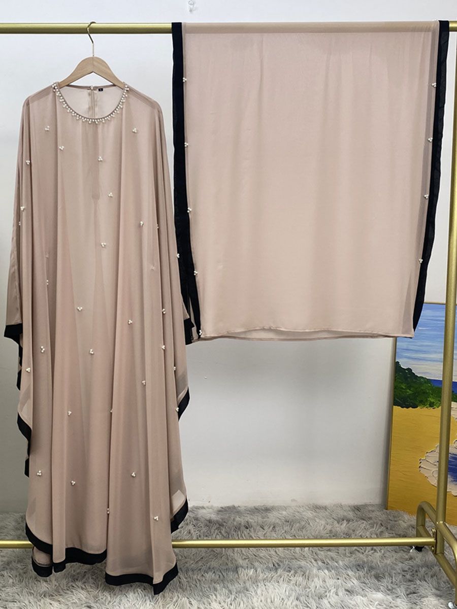 Middle East, Turkey, Dubai, Morocco, fashion patchwork chiffon, loose Muslim robe, batsleeved dress with headscarf