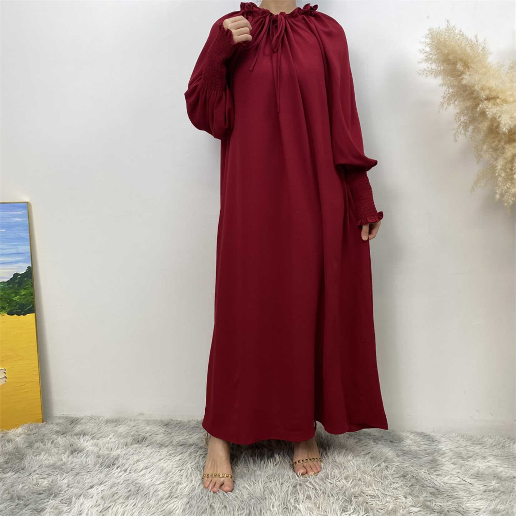 A new, fashionable and simple solid-color Muslim women's dress exclusively for cross-border supply from the Middle East, Turkey, Dubai and Arab countries