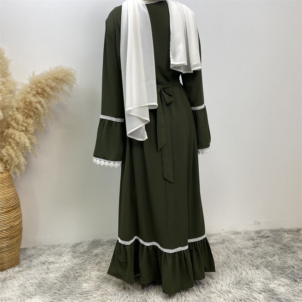 A Muslim Dubai Turkish Arab dress with white lace and front zipper and large hem is on sale in East Dubai