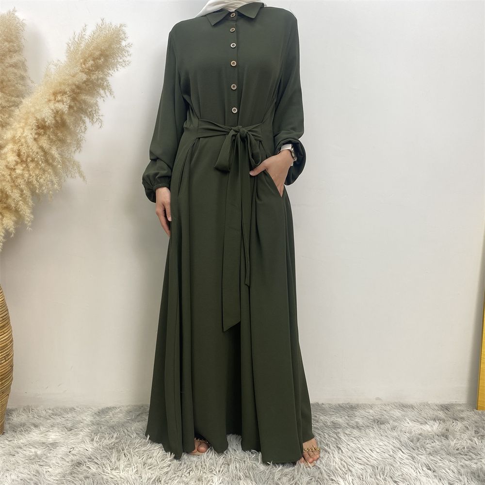 The Muslim Middle East is selling a summer chiffon long dress in solid color with loose buttons and pockets