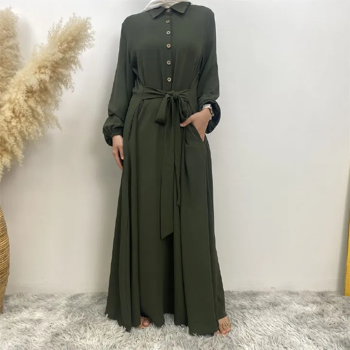The Muslim Middle East is selling a summer chiffon long dress in solid color with loose buttons and pockets
