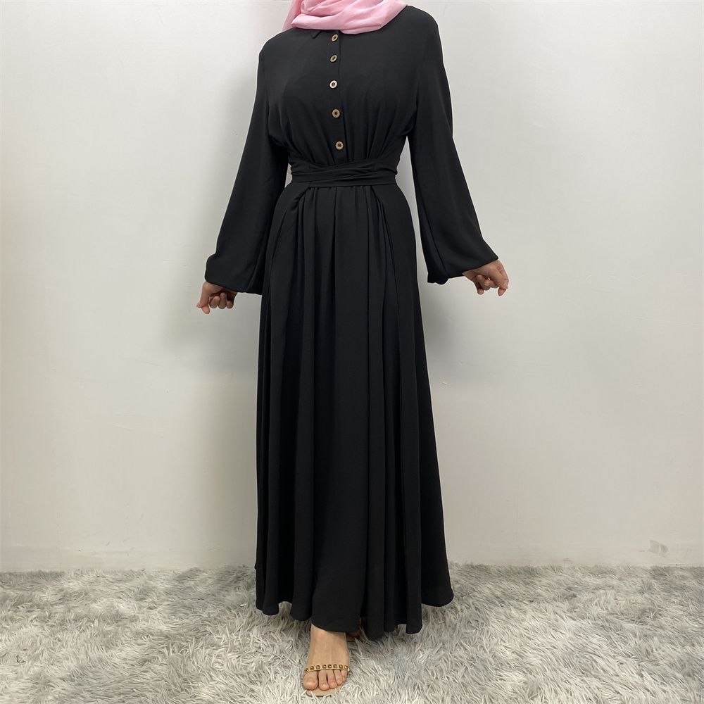 The Muslim Middle East is selling a summer chiffon long dress in solid color with loose buttons and pockets