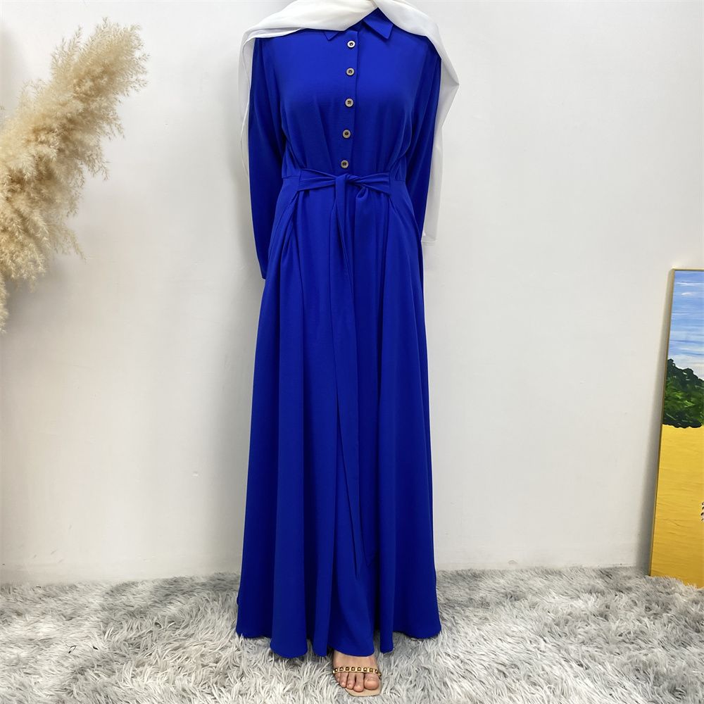 The Muslim Middle East is selling a summer chiffon long dress in solid color with loose buttons and pockets