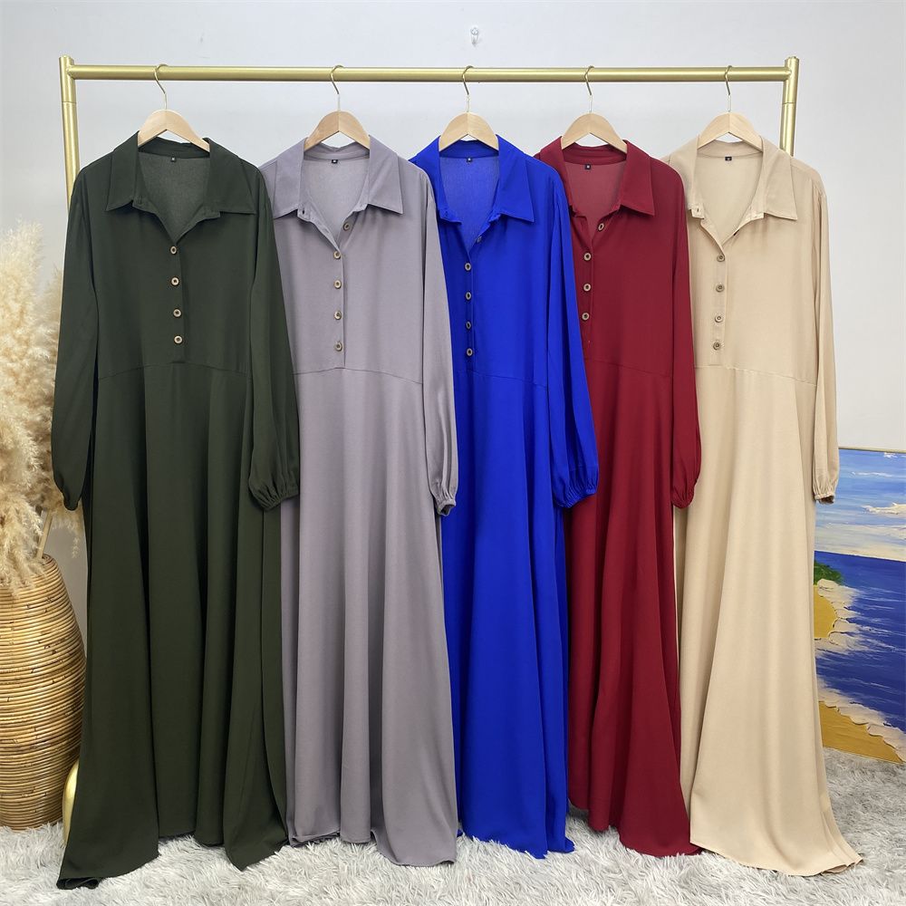 The Muslim Middle East is selling a summer chiffon long dress in solid color with loose buttons and pockets