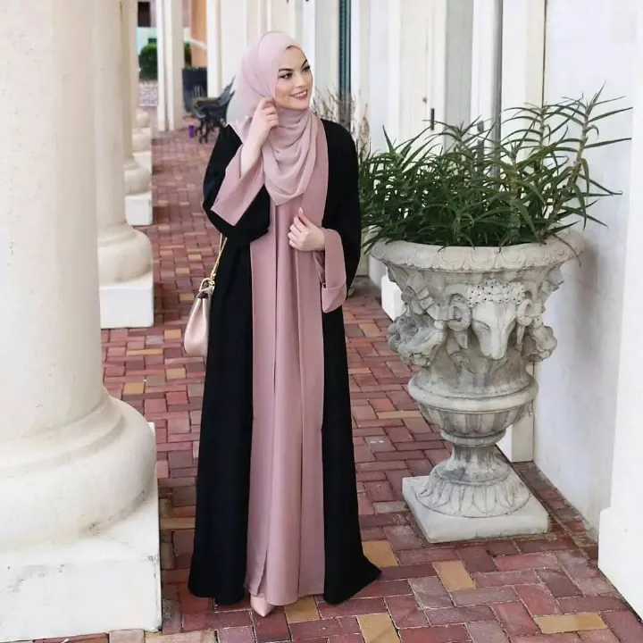 Fashionable Muslim abaya cardigan Dubai Turkish Islamic women's women's dress patchwork Fake two-piece dress