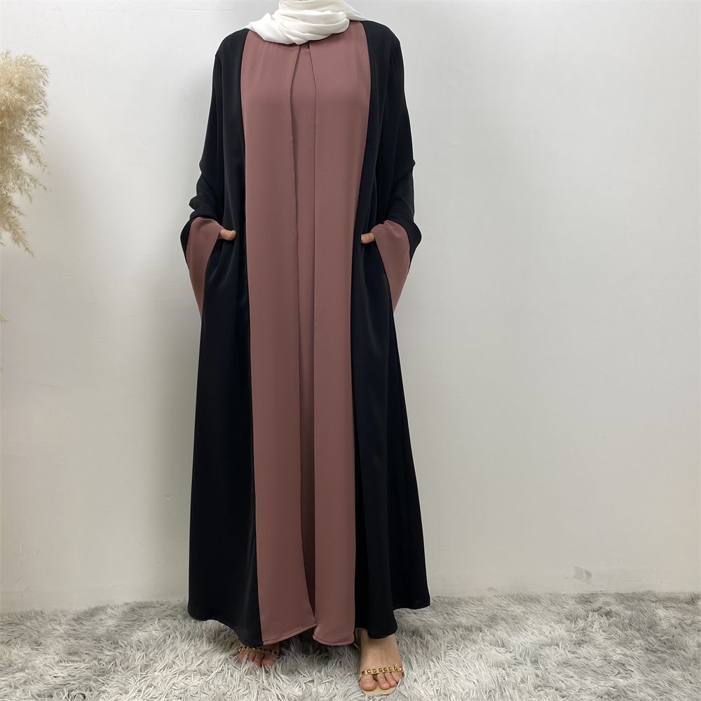 Fashionable Muslim abaya cardigan Dubai Turkish Islamic women's women's dress patchwork Fake two-piece dress