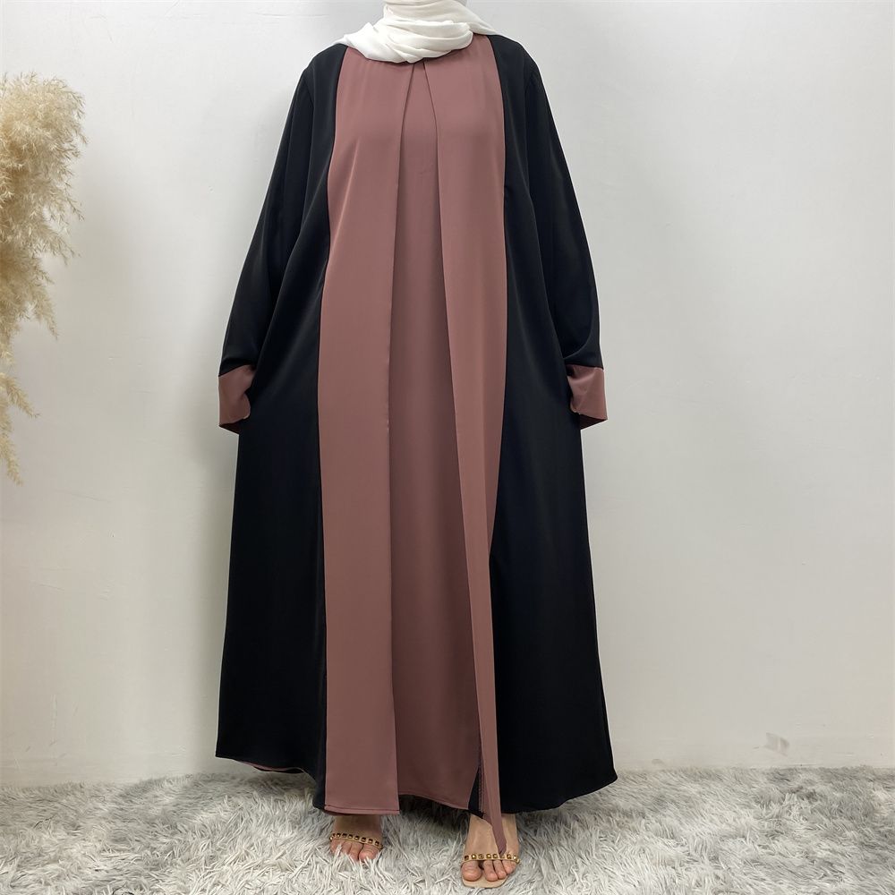 Fashionable Muslim abaya cardigan Dubai Turkish Islamic women's women's dress patchwork Fake two-piece dress