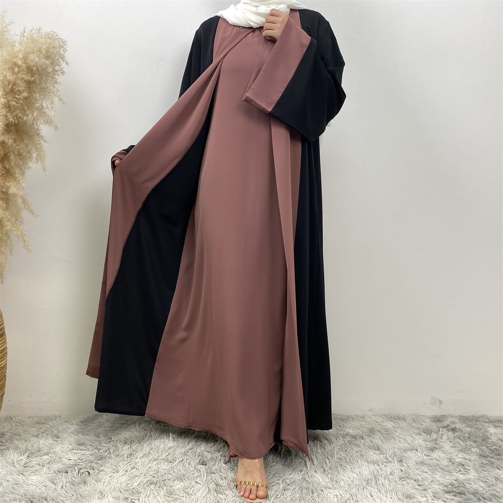 Fashionable Muslim abaya cardigan Dubai Turkish Islamic women's women's dress patchwork Fake two-piece dress