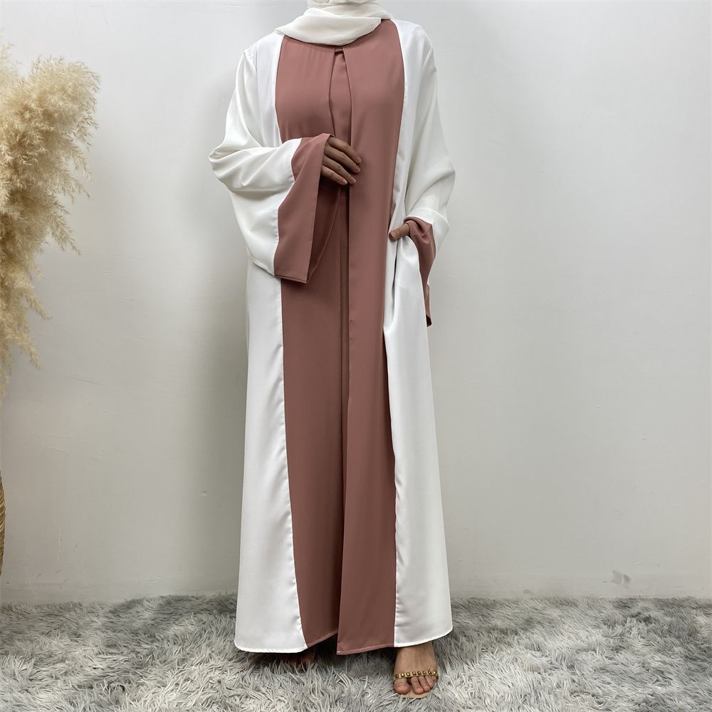 Fashionable Muslim abaya cardigan Dubai Turkish Islamic women's women's dress patchwork Fake two-piece dress