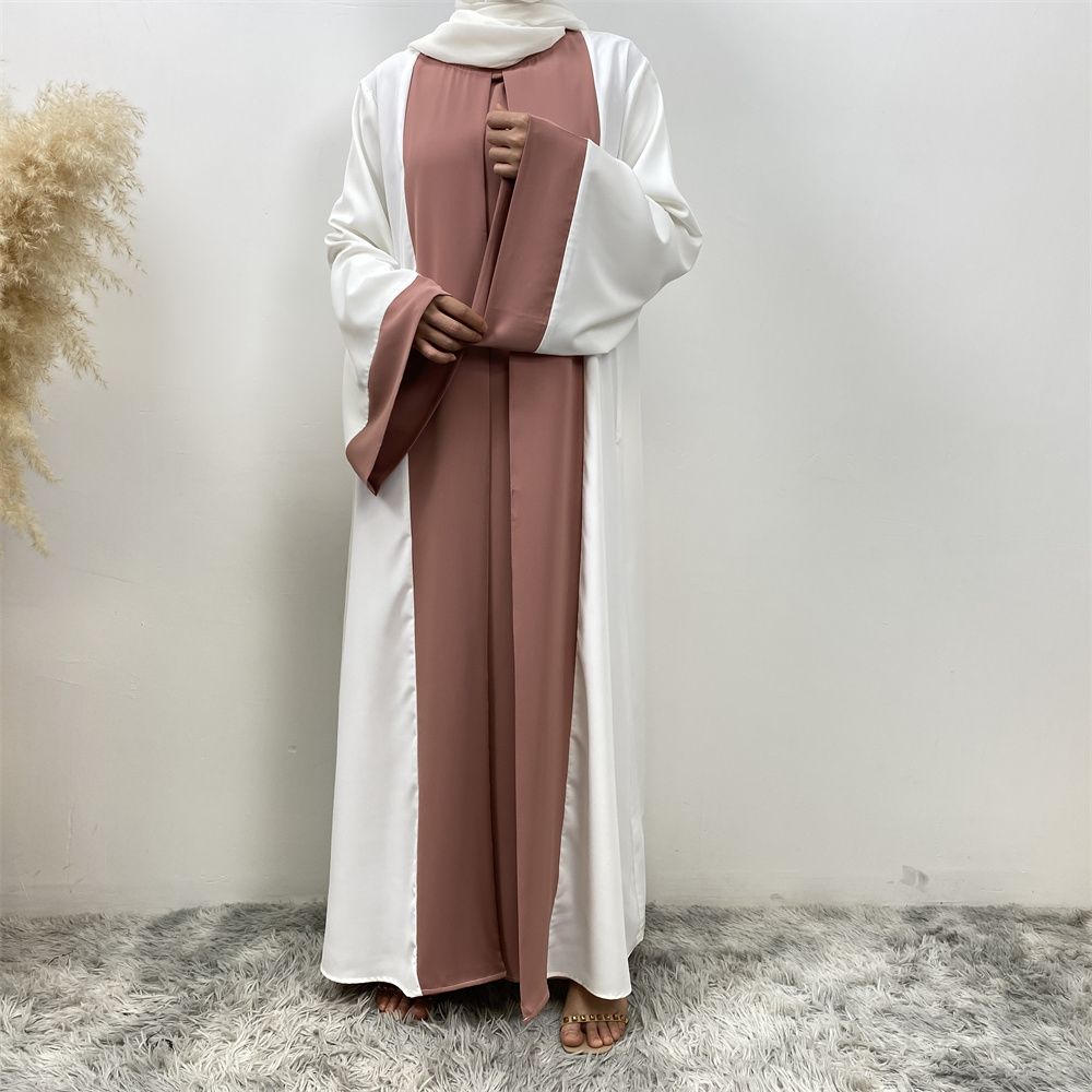 Fashionable Muslim abaya cardigan Dubai Turkish Islamic women's women's dress patchwork Fake two-piece dress