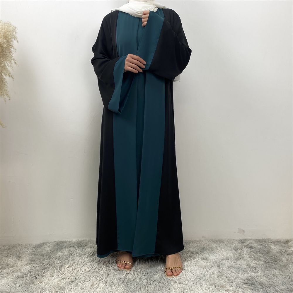Fashionable Muslim abaya cardigan Dubai Turkish Islamic women's women's dress patchwork Fake two-piece dress
