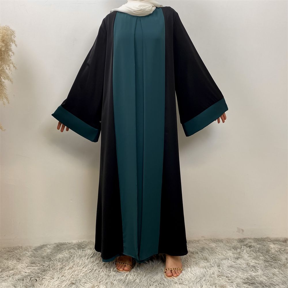 Fashionable Muslim abaya cardigan Dubai Turkish Islamic women's women's dress patchwork Fake two-piece dress
