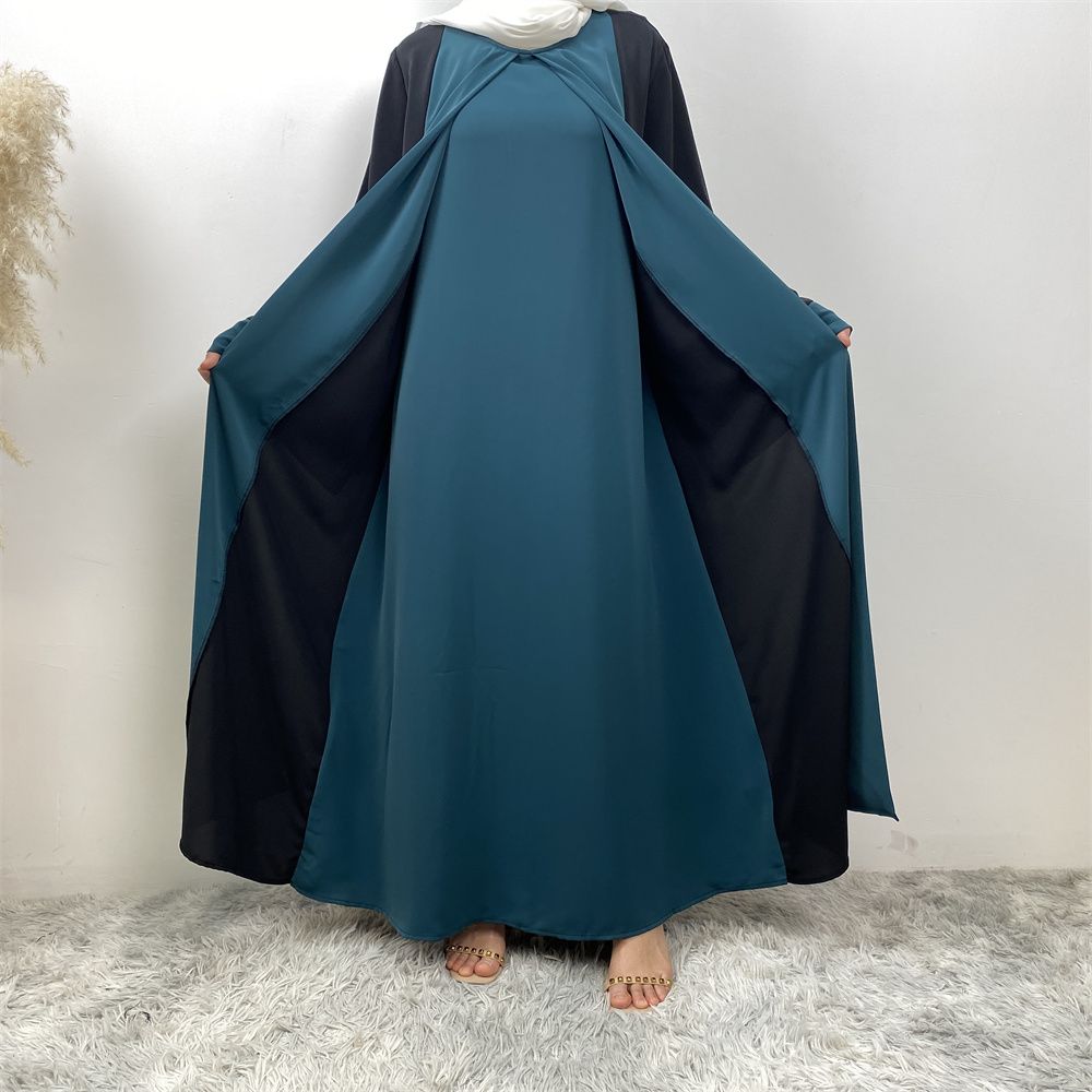 Fashionable Muslim abaya cardigan Dubai Turkish Islamic women's women's dress patchwork Fake two-piece dress
