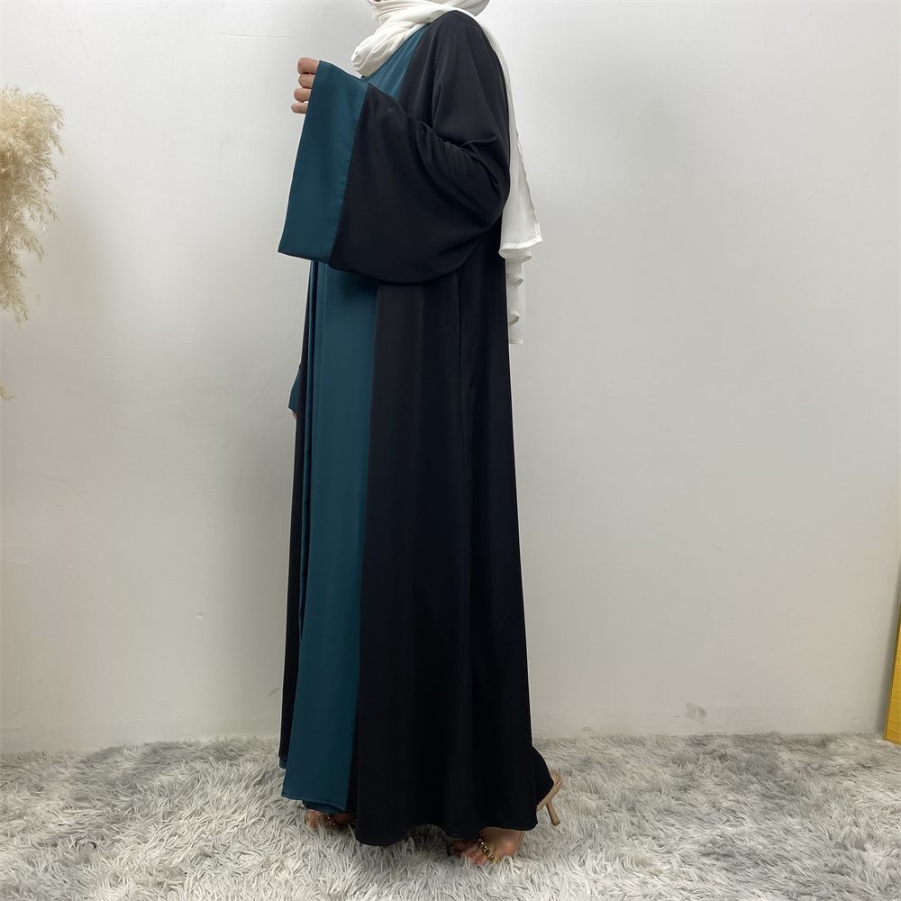 Fashionable Muslim abaya cardigan Dubai Turkish Islamic women's women's dress patchwork Fake two-piece dress