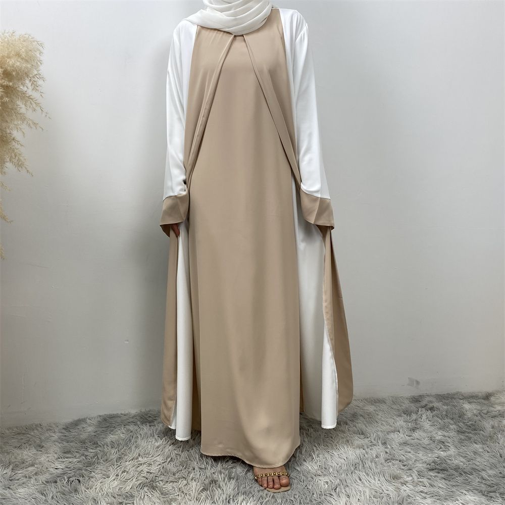 Fashionable Muslim abaya cardigan Dubai Turkish Islamic women's women's dress patchwork Fake two-piece dress