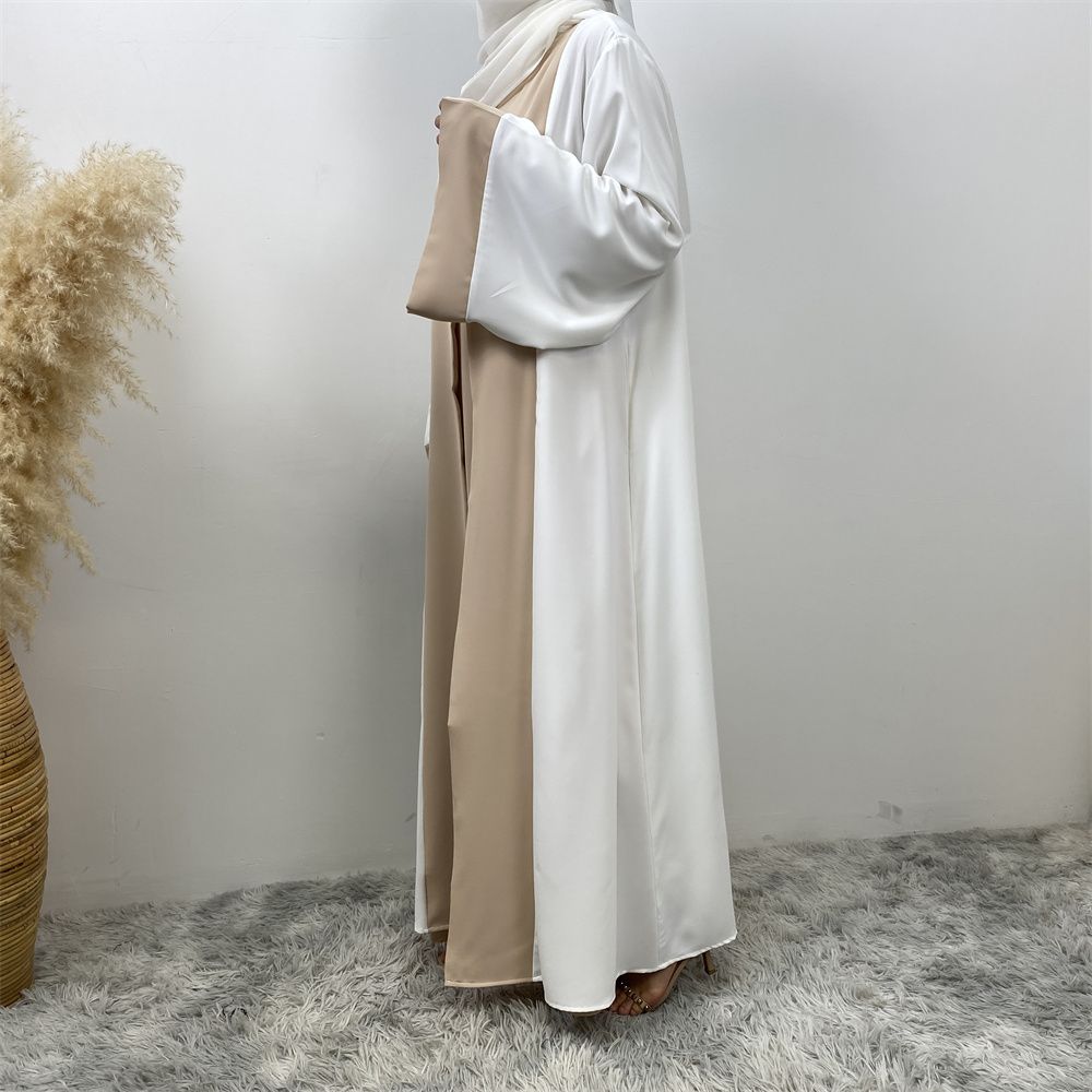 Fashionable Muslim abaya cardigan Dubai Turkish Islamic women's women's dress patchwork Fake two-piece dress