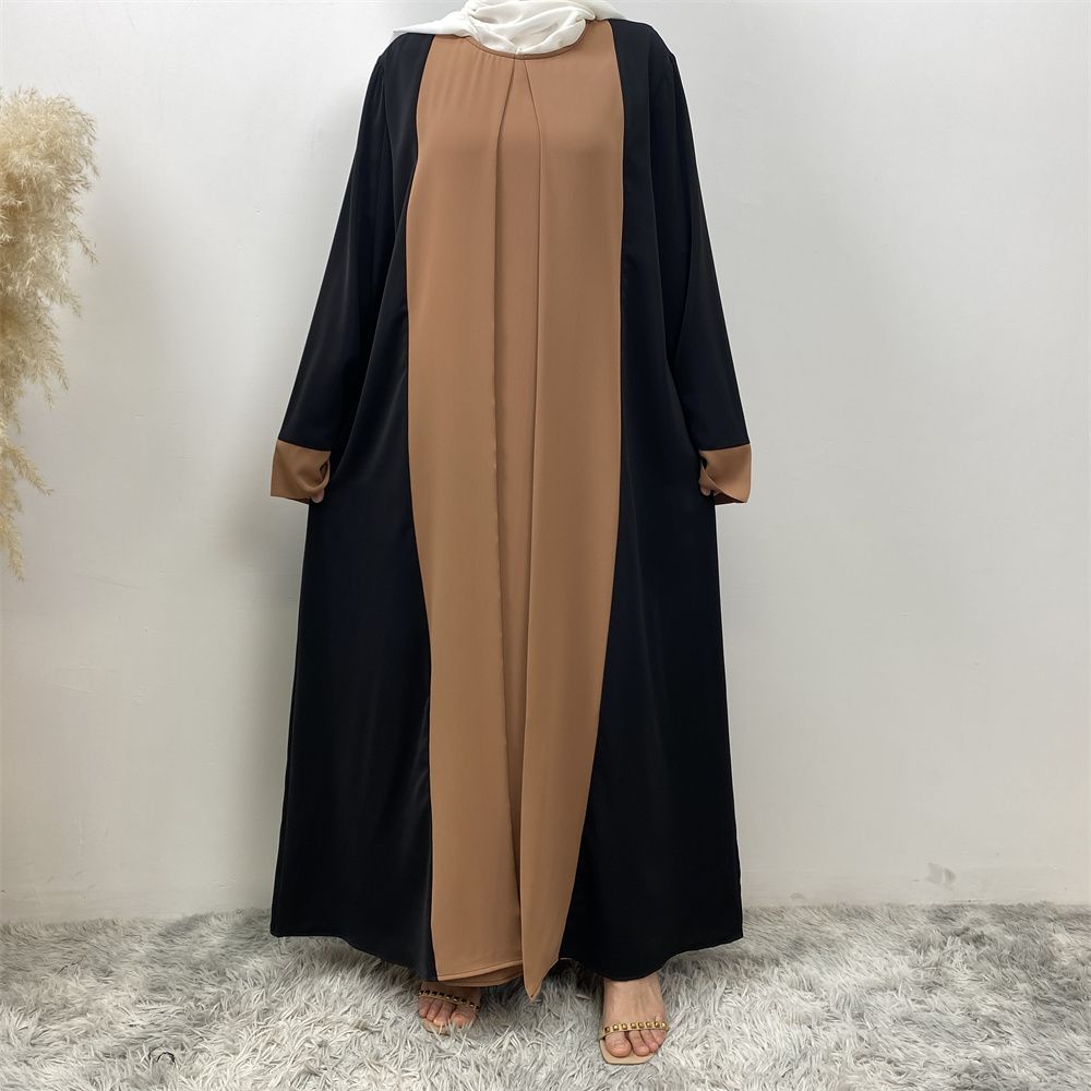Fashionable Muslim abaya cardigan Dubai Turkish Islamic women's women's dress patchwork Fake two-piece dress