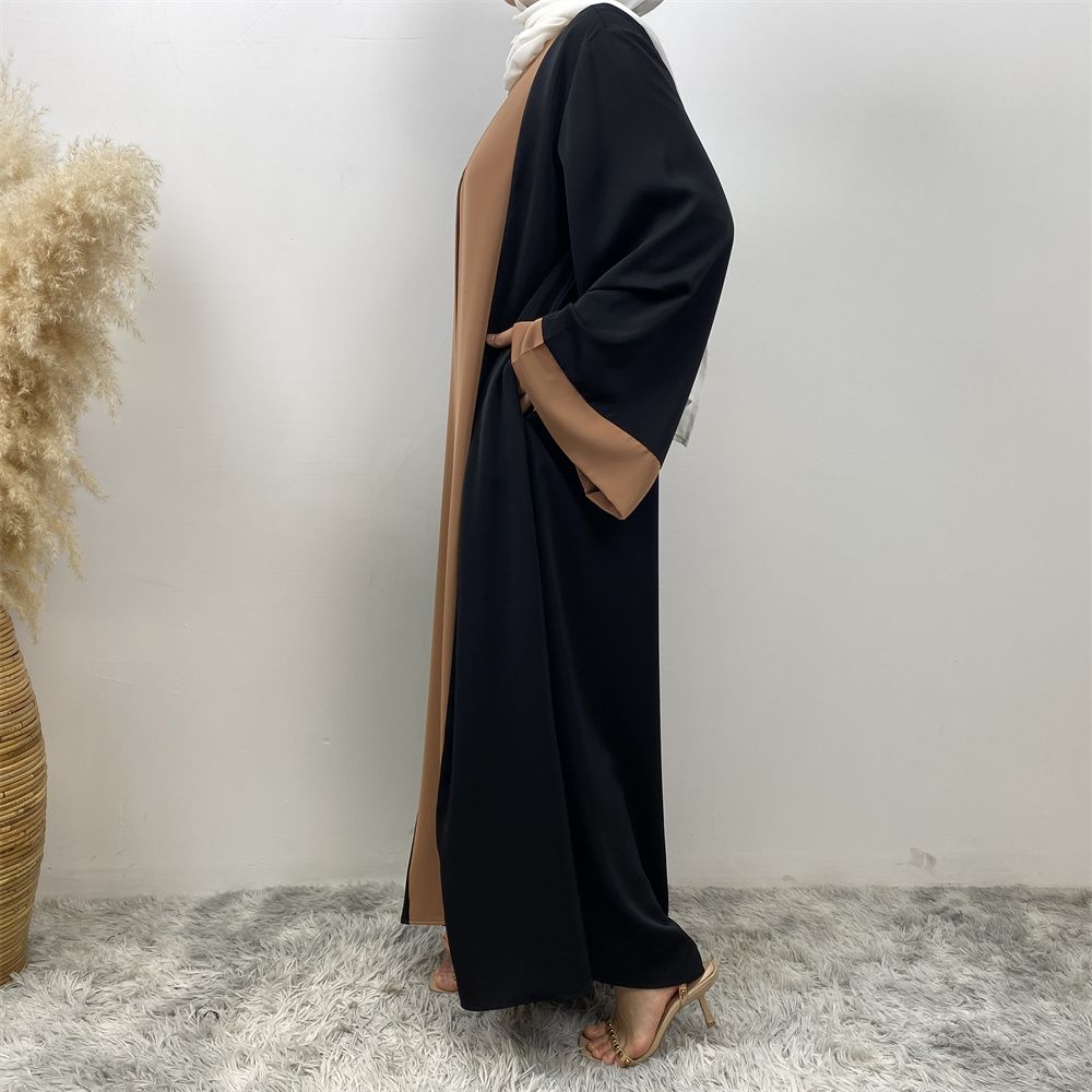 Fashionable Muslim abaya cardigan Dubai Turkish Islamic women's women's dress patchwork Fake two-piece dress