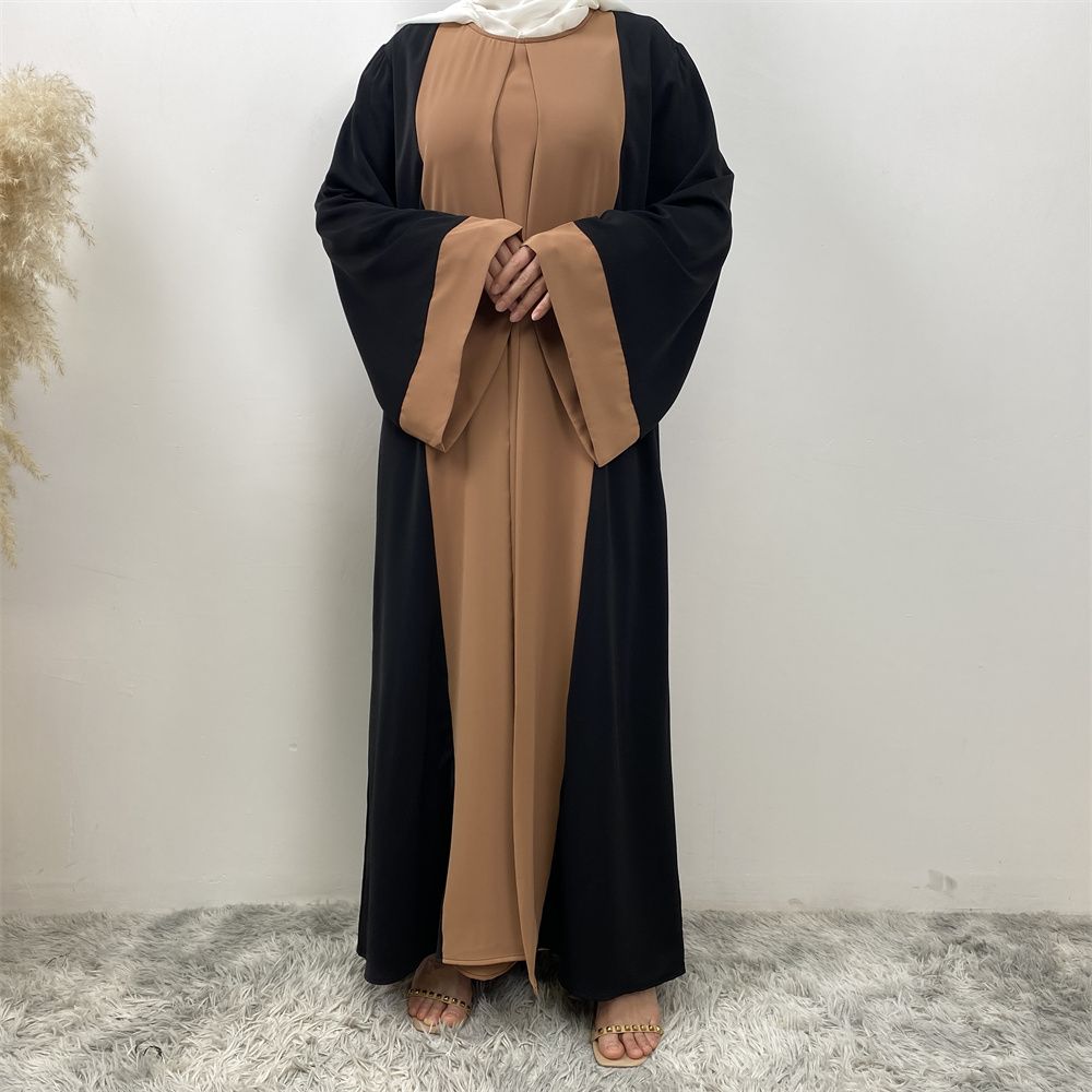 Fashionable Muslim abaya cardigan Dubai Turkish Islamic women's women's dress patchwork Fake two-piece dress