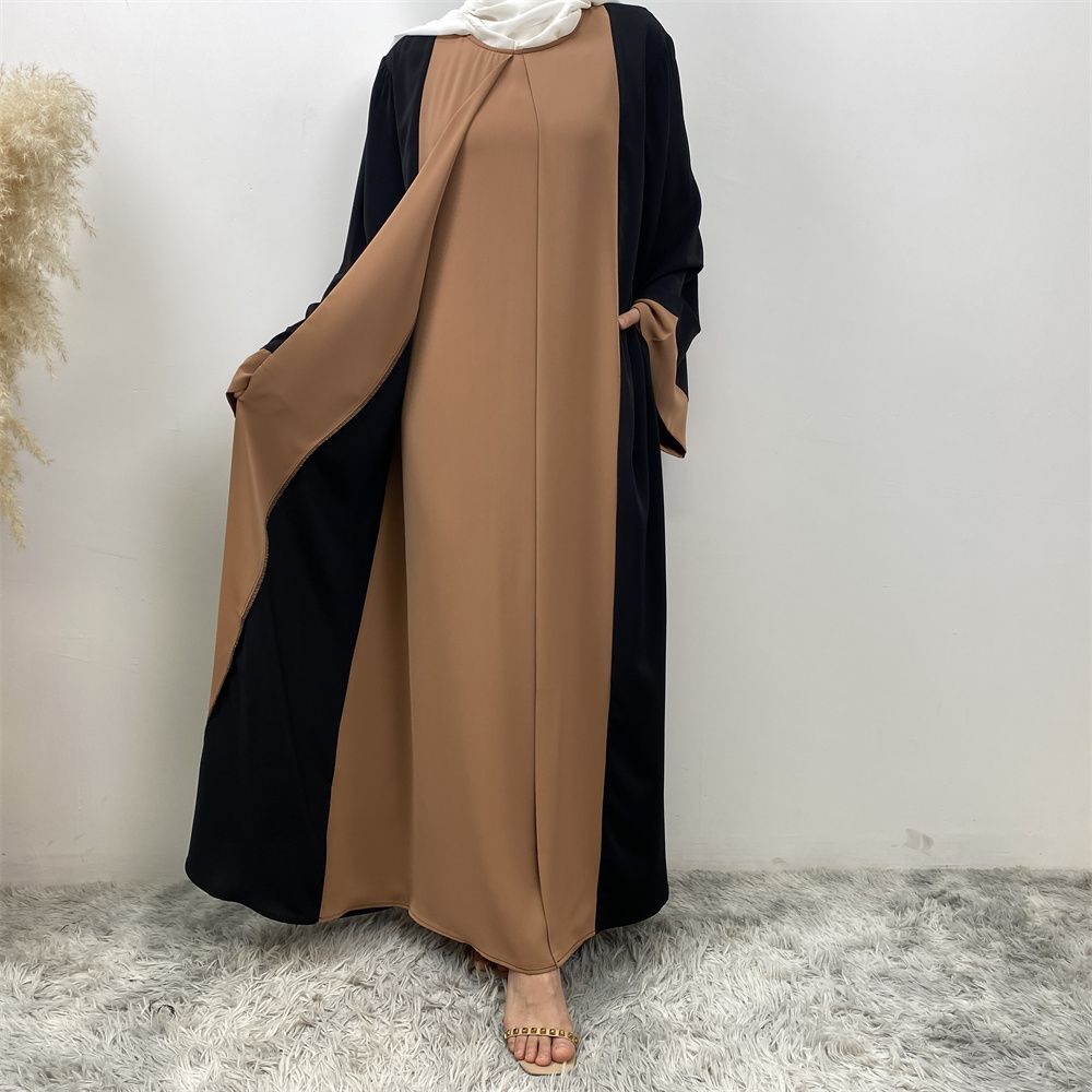 Fashionable Muslim abaya cardigan Dubai Turkish Islamic women's women's dress patchwork Fake two-piece dress