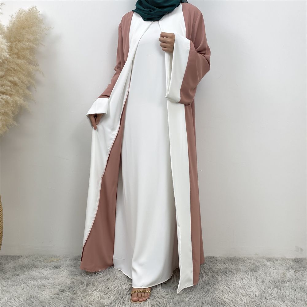 Fashionable Muslim abaya cardigan Dubai Turkish Islamic women's women's dress patchwork Fake two-piece dress