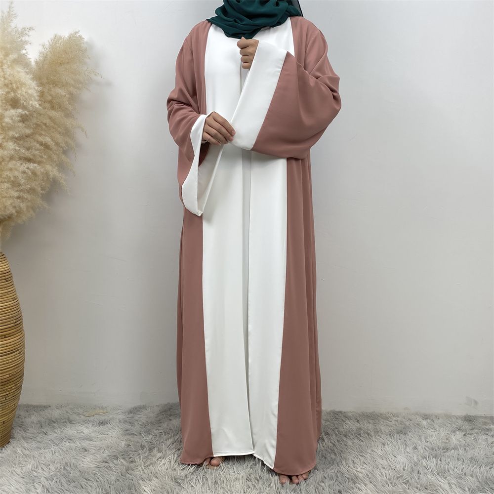 Fashionable Muslim abaya cardigan Dubai Turkish Islamic women's women's dress patchwork Fake two-piece dress